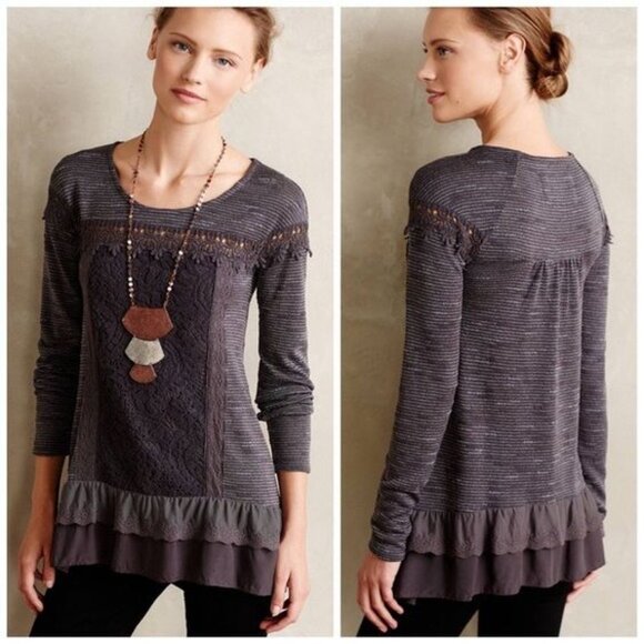 Anthropologie Meadow Rue Lace Tunic Top in Gray Size Small - Picture 1 of 13